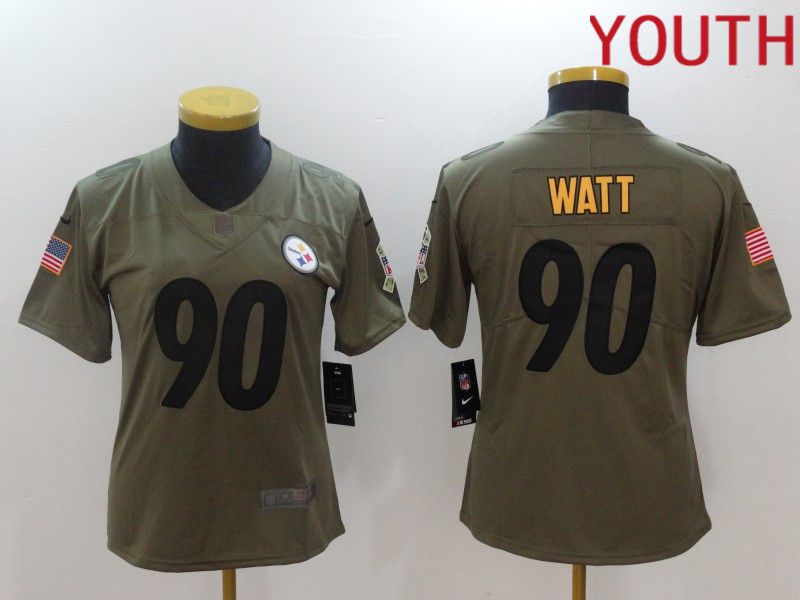 Youth Pittsburgh Steelers 90 Watt black Nike Olive Salute To Service Limited NFL Jersey